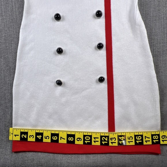 Oyrosy Sleeveless Ribbed Sweater Dress Womens SZ MED White Red W/Black Buttons - Picture 6 of 13
